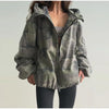 Camouflage Printed Pant Set Women's Hooded Zipper Pockets Coats High-waist Wide-leg Trousers Autumn Outfit