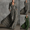 Women Plaid Shirt Dress V Neck Single Breasted Split Asymmetrical Hem Pocket Maxi Dress Ladies Elegant Casual Vintage Long Dress