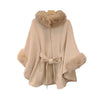 8 Colors Women Mantle Winter Faux Fur O Neck Poncho Cardigan Overcoat Outer Loose Capes Cloak Big Pendulum Oversize Belt Coat