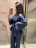 Casual Women Shirt Pant Set V-Neck Lace Up Loose Long Sleeve Top Wide Leg Trousers Suit Spring Autumn Chic Lady Outfits