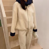 Solid Wool Coat Women Casual Hooded Y2k Loose Zipper Blends Cardigan Full Sleeved Thick Warm Outwear Jackets Autumn Winter