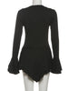 Irregular Hem Dress Women Tierred Y2K Flare Sleeve V-Neck Bandage Stretch Elegant Birthday Party Chic Hipster Bodycon