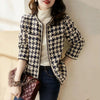 Elegant Weave Plaid Women Tweed Blazer Autumn Winter Women's Jacket Pocket Office Ladies Suit Coats Long Sleeve Mujer Clothes