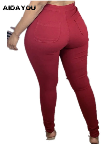 Womens Stretchy Pants Plus Size Elastic Comfort Europen Style Elastic Waist Pencil Trousers Tapered Skinny