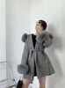 Woolen Coat Oversize Ladies Outerwear Winter Women Natural Fox Fur Collar Cuffs Jacket Hood Cashmere Wool