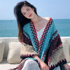 Ethnic Style Cape Oversized Sweater Jacket Women Loose Patchwork Warm Long Scarf Knitted Cardigan Woman