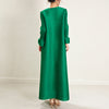 Pleated Dress Women's Round Neck Long Sleeve Casual Loose Lady Elegant Women's Dress