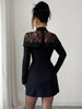 Women's Black Lace Mock Neck Long-Sleeve Mini Dress, Ruched Waist Bodycon Gown for Party Date Night Elegant Stylish Wear