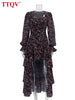Autumn Loose Print Women's Dress Square Collar Long Sleeve Mini Dresses Elegant Classic Pleted Female Dress