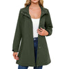 Women's Casual Water-Resistant Trench Coat Detachable Hood Windbreaker Solid Color Long Sleeve Light Weight Jacket