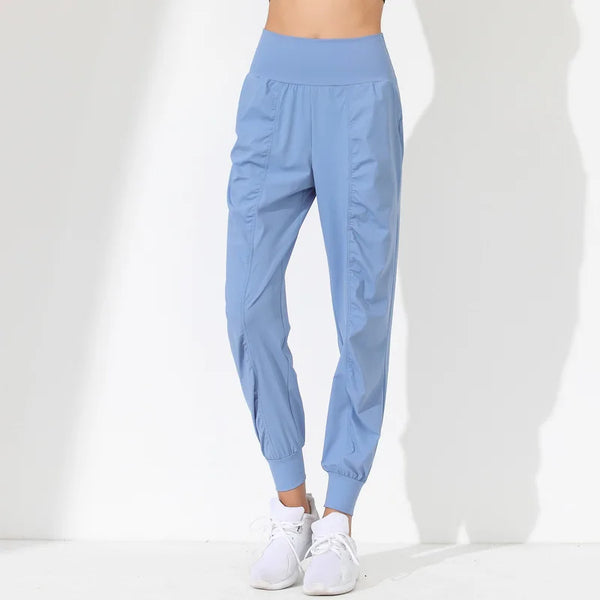 Woman Yoga Pants Loose Slim Quick-Dry Yoga Pants Pleated Hem Bound Running Fitness Capris Pockets Jogging Pants Sports Pants