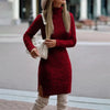 Warm Knitted Dresses Women High Neck Slim Solid Wool Mini Dresses Ladies Basic Long Sleeve Winter Autumn Warm Dresses