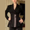 Black Blazer Jacket Pant Sets Chic Double Breasted Slim Waist Suit Coat Wide-leg Suit Trousers Spring Lady Party Outfits