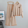Casual sports set women spring and autumn embroidered knitted sweater with letters and high waist slim pants two-piece set