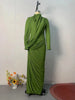 Elegant Vintage Spliced Ribbon Dresses for Women Turtleneck Long Sleeve Irregular Folds Evening Maxi Dress Female