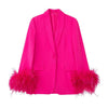 Women's Sparkle Diamond Blazers Coat Female Streetwear Long Sleeve Casual Spliced Feather Chic Suit Coats
