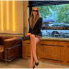 Faux Fur Collar Trim Tweed Set Long Sleeve Side Pockets Chic Women Blazer High Waist Mini Skirt Autumn Elegant Suit