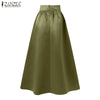 Women Autumn Satin Skirt A-line Floor Length Solid Color High Waist Dress Elegant Vintage Casual Oversized Long Robe