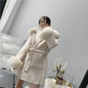 Woolen Coat Oversize Ladies Outerwear Winter Women Natural Fox Fur Collar Cuffs Jacket Hood Cashmere Wool
