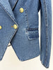 Designer Runway Blazer Women's Slim Fitting Double Breasted Lion Buttons Denim Jacket Mini Skirt