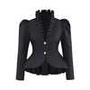 （in stock）Women Victorian Gothic Red Blazer Formal Business Ruffles Slim V Neck Jacket Victorian Elegant Pirate Jacket