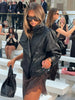 Winter Women Faux Leather Loose Jacket High Street Stand Collar Long Sleeve Coat Zipper Thicken Outwear