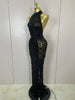 Stock Sparkly Diamonds Sequins Mesh Sheer Long Dress Women Celebrate Evening Birthday Party Sexy Nightclub Stage Costume