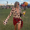 Women Chic Vacation Outfits Leopard Print Sheer Chiffon Shirt Casual Turn-down Collar Mini Dress & Detachable Scarf