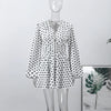 Polka Dot Puff Sleeve Dress Women's V-neck Waist Cinching Pleated Mini Dresses Spring Lady Elegant Casual Wear