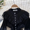 French Vintage Lace Embroidery Patchwork Velvet Dress Women Long Lantern Sleeve Pearl Buttons Lace Up Wedding Party Prom Vestido