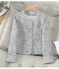 Korean Vintage Tweed Short Jackets Streetwear Slim Coat Spring Long Sleeve All-Match Wool Blend Elegant Blazer Jacket Female Top