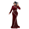 Spring Autumn Women Long Sleeve Velvet Solid Color Diamond Party Evening Long Maxi Dress Dashiki Africa Clothing