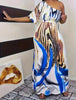 Plus size women's casual milk white printed single sleeved off shoulder dress long skirt