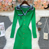Chic Sexy Wrap Hips Knitted Maxi Dress Women Brand Embroidery Long Sleeve Sweater Dress Autumn Vestido