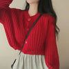 Fall Winter Short Knitted Cardigan Women Thicken Warm Single-Breasted Sweater Female Solid O-Neck Long Sleeve Knitwear Coat