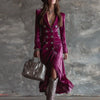 Fall Winter Double Breasted Velvet Cardigan Dress Woman Elegant Lapel Hollow Split Long Dress Vintage Long Sleeve Office Dresses