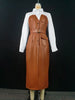 Womens Dresses Shirt PU Skirt Autumn Buttons Long Sleeve Patchwork Pocket Skinny Belted Lapel Female Midi Dress