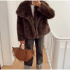 Solid Brown Fluffy Fur Jacket Women's Casual Lapel Loose Long Sleeves Thicken Warm Short Coat Winter Lady Commute Wear