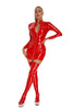 Sexy Women Latex PU Micro Mini Dress Shiny Zipper Open Bust Long Sleeve Costume Tight Dress Elastic Bodycon Pack Hip Leoatrd