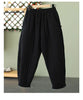 Women's Warm Pants Autumn Winter Vertical line pressed Solid Cotton padded Elastic waist band Buckle Casual Carrot trousers