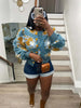 Elegant Women Button Front Floral Appliques Long Sleeve Jacket Thick Warm Winter Streetwear Outwear