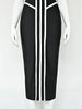 Classic White And Black Stripes Bandage Long Evening Dress Contrast Vintage Woman Bodycon Elastic Dress Slim Midi