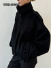 Elegant Solid Stand Collar Short Coat Women Casual Loose Button Full Sleeve Outwear Autumn Winter Streetwear