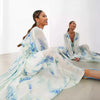 Elegant Print Chiffon Long Dresses Women V-neck High Waist Drawstring Folds See Through Long Sleeve Party Dress Female Vestidos