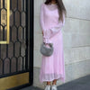 Spring Autumn O-Neck Elastic Knit Long Dresses Women Elegant Chic Soft Lady Hollowing Sweater Dresses Femme