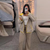 Casual Women's Knit Contrast Fleece Coats Stand Collar Zipper Pockets Full Sleeve Jackets Spring Lady Warm Outwear