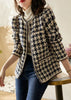 Elegant Weave Plaid Women Tweed Blazer Autumn Winter Women's Jacket Pocket Office Ladies Suit Coats Long Sleeve Mujer Clothes