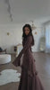 High Neck Ruffled Bell Sleeve Belted Waist Tiered Hem Elegant Maxi Dress Women Formal Evening Gown
