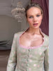 Jacquard Satin Women Jacket Square Neck Ruffle Trim Button Front Flare Long Sleeve Slim Top Chic Autumn Daily Wear