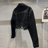 Real Fur Denim Jacket Women Autumn Fried Street Style Natural Fox Fur Collar + Rabbit Fur Liner Warm Rivet Short Jean Coat
